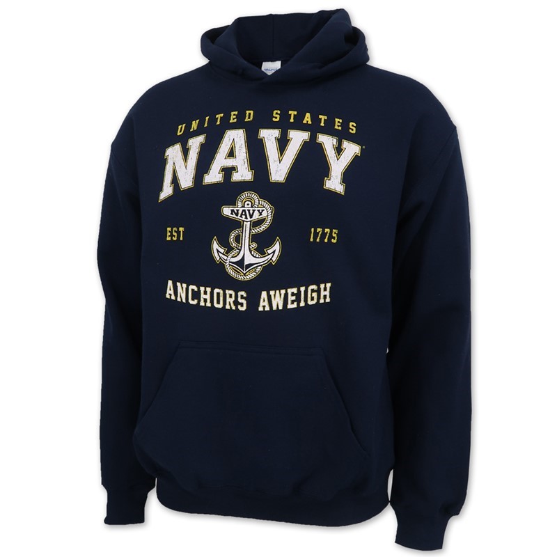 Anchors Aweigh US Navy Military Retro Logo Hoodie Est 1775